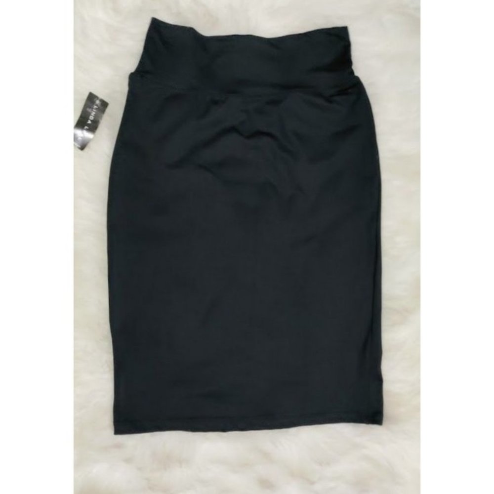NWT Linda Leal Elastic Waist Jersey Above The Knee Skirt Black Women's Medium